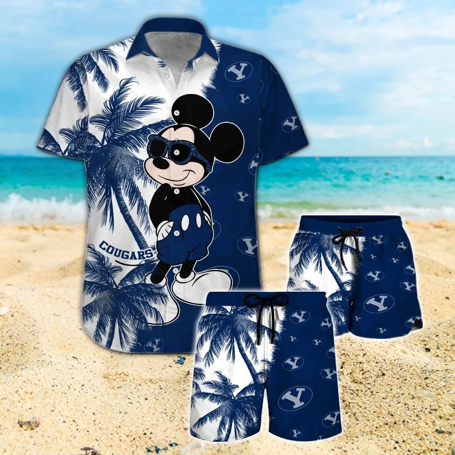 Mickey Mouse Byu Cougars hawaiian shirt and beach short