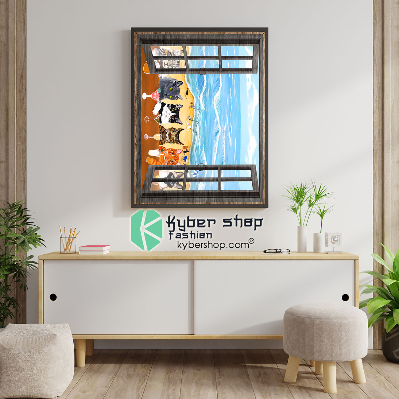 Cat wine sea poster 1