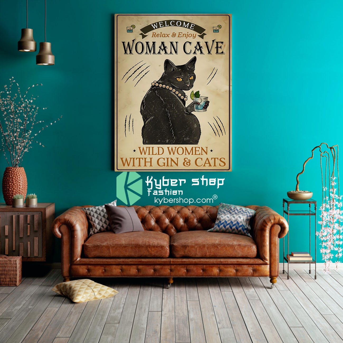 Welcome relax enjoy woman cave will women with gin and cats poster 3