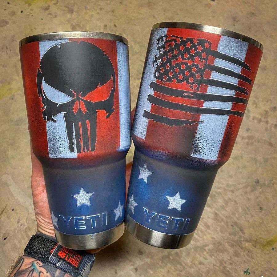 Skull American flag custom name tumbler
