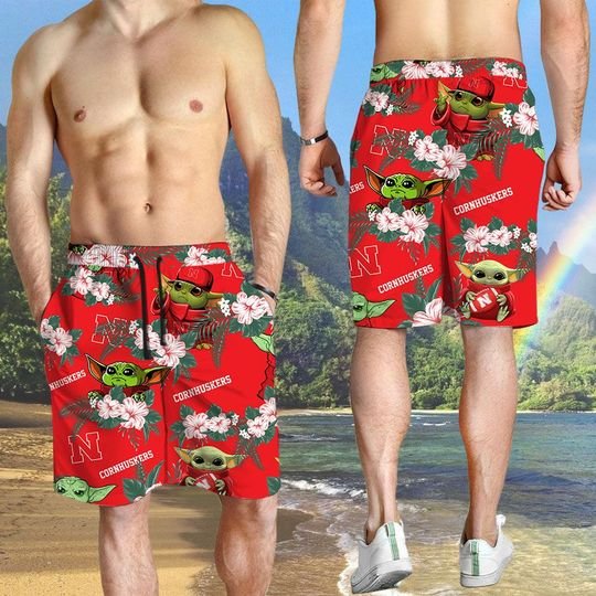 Nebraska Cornhuskers And Yoda Hawaiian And Beach Short3