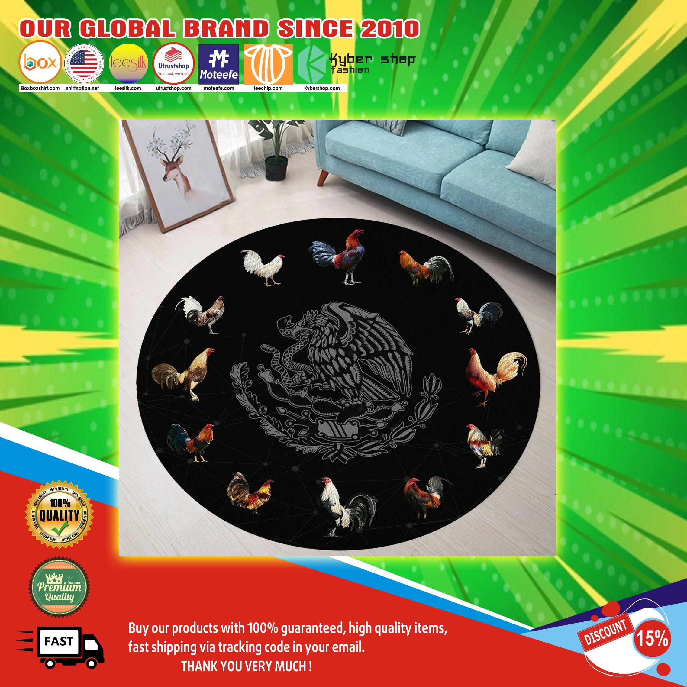 Mexican Rooster Circle Rug 3 Mexican Rooster Circle Rug 3