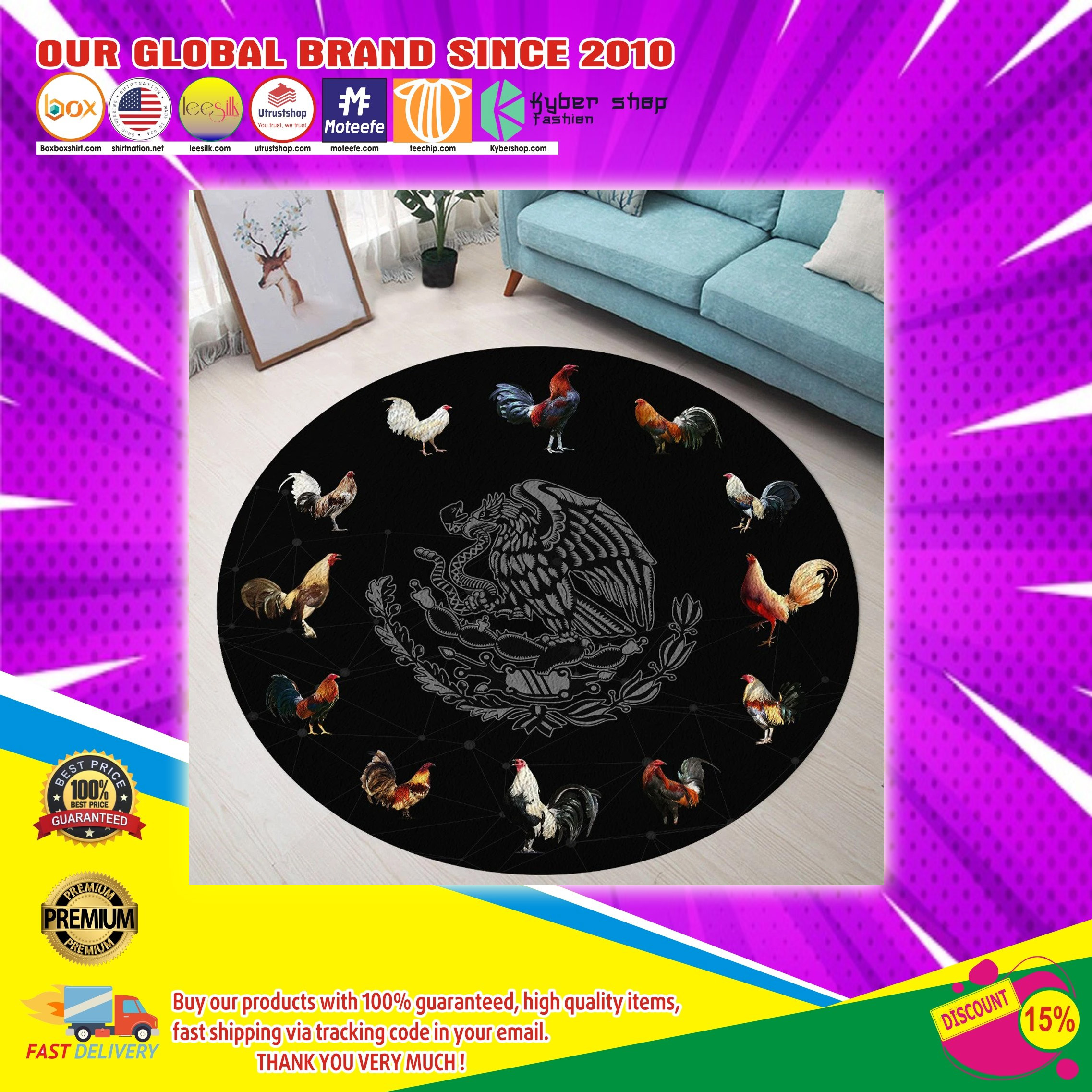 Mexican Rooster Circle Rug 5 Mexican Rooster Circle Rug 1