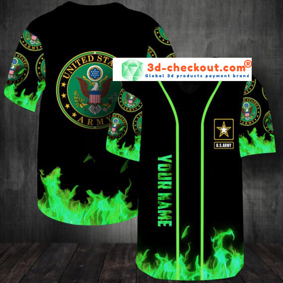 United States Army green fire custom name baseball jersey shirt