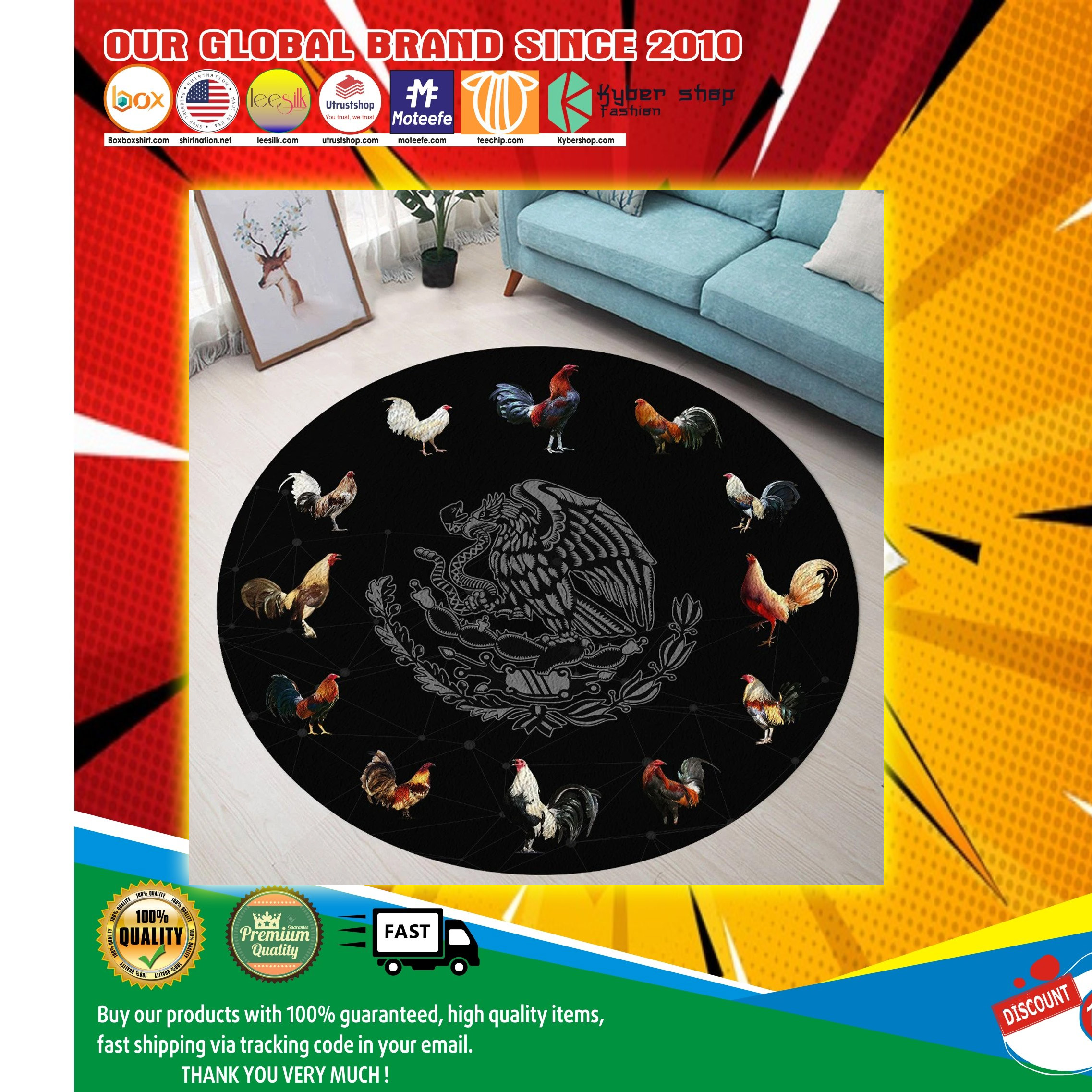 Mexican Rooster Circle Rug 4 Mexican Rooster Circle Rug 2