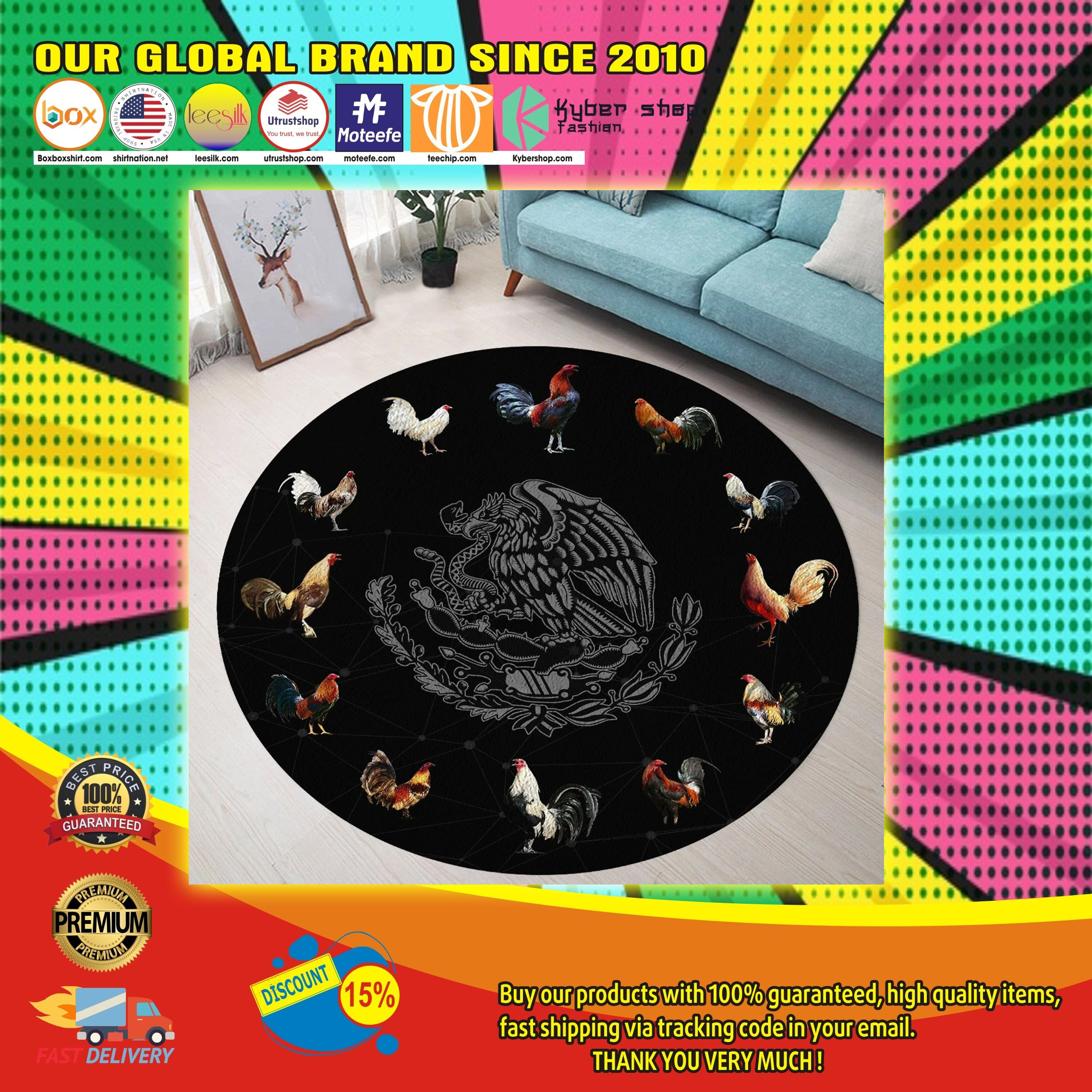Mexican Rooster Circle Rug 4