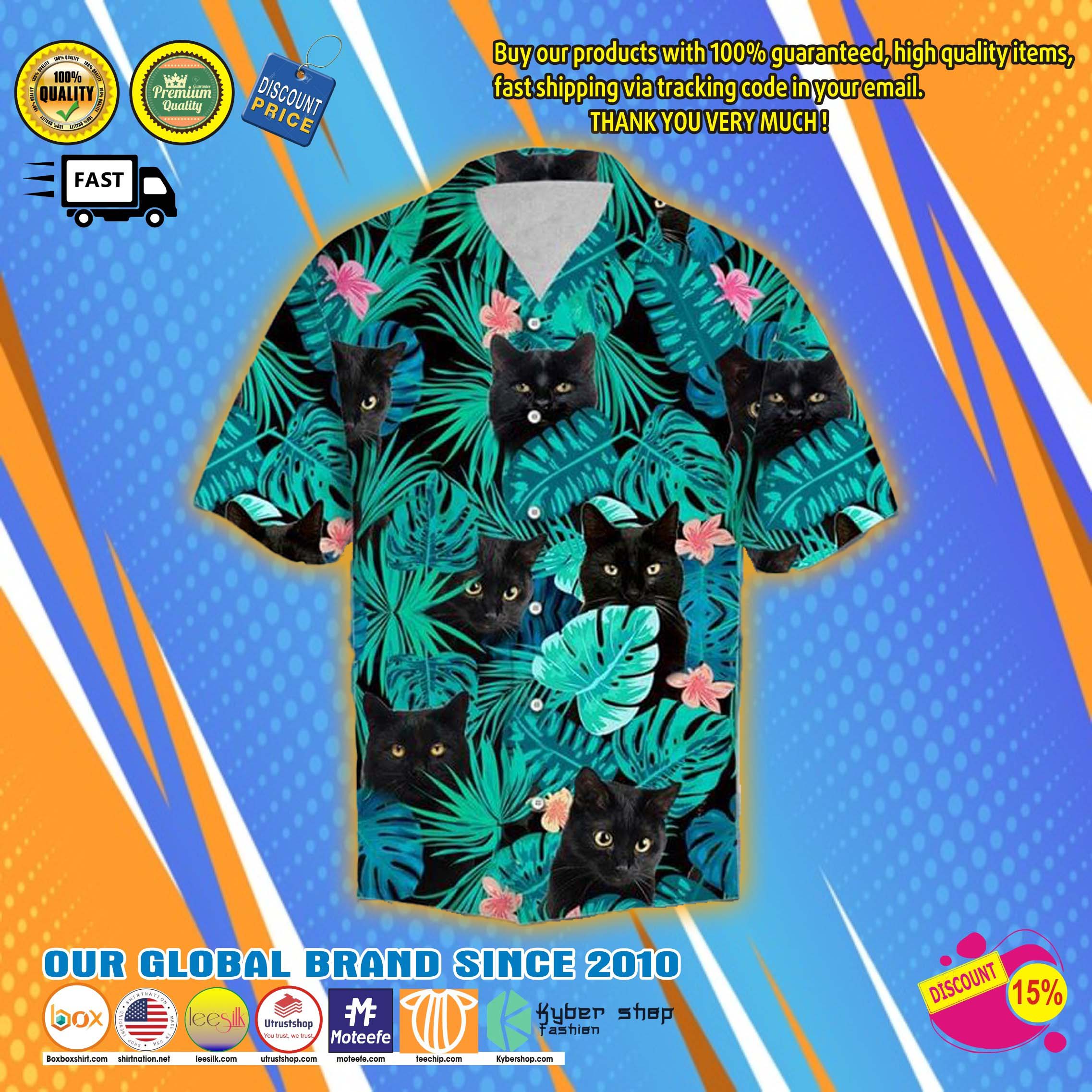 Black cat tropical hawaiian shirt 3