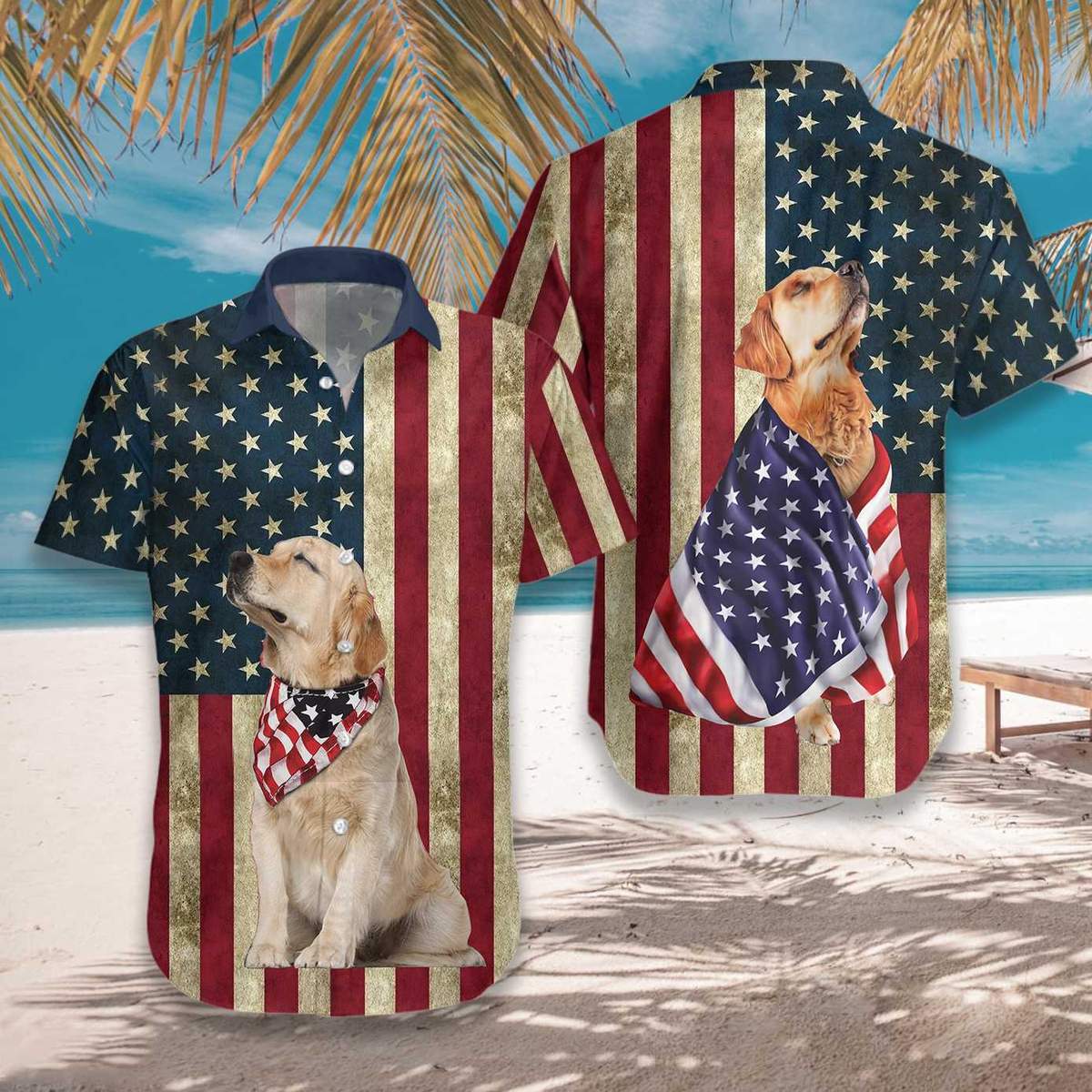 Golden Retriever American Flag Hawaiian Shirt - LIMITED EDITION 5 19.4