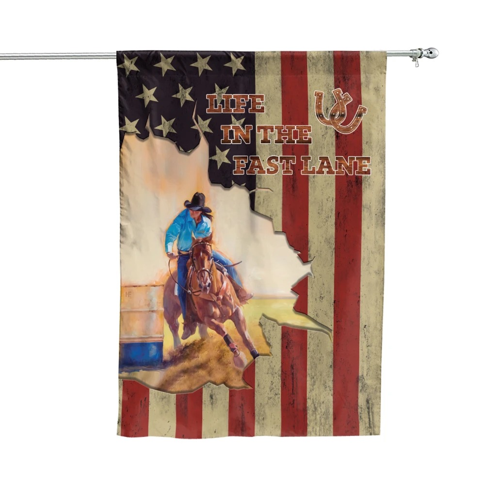 Cowboy Barrel racing life in the fast lane flag