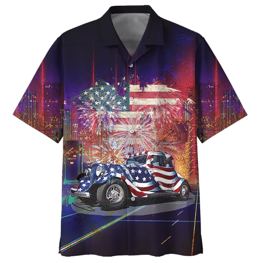 American Fire Work Hot Rod Hawaiian Shirt