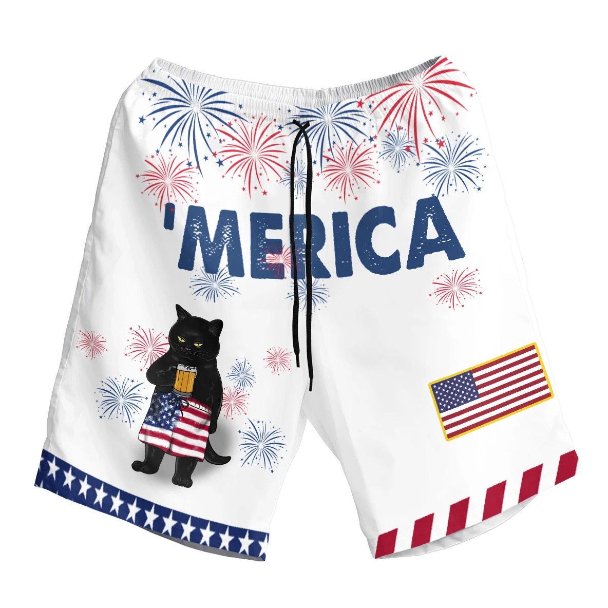 American Black Cat Drink Beer Hawaiian Shirt And Short 5 American Black Cat Drink Beer Hawaiian Short1