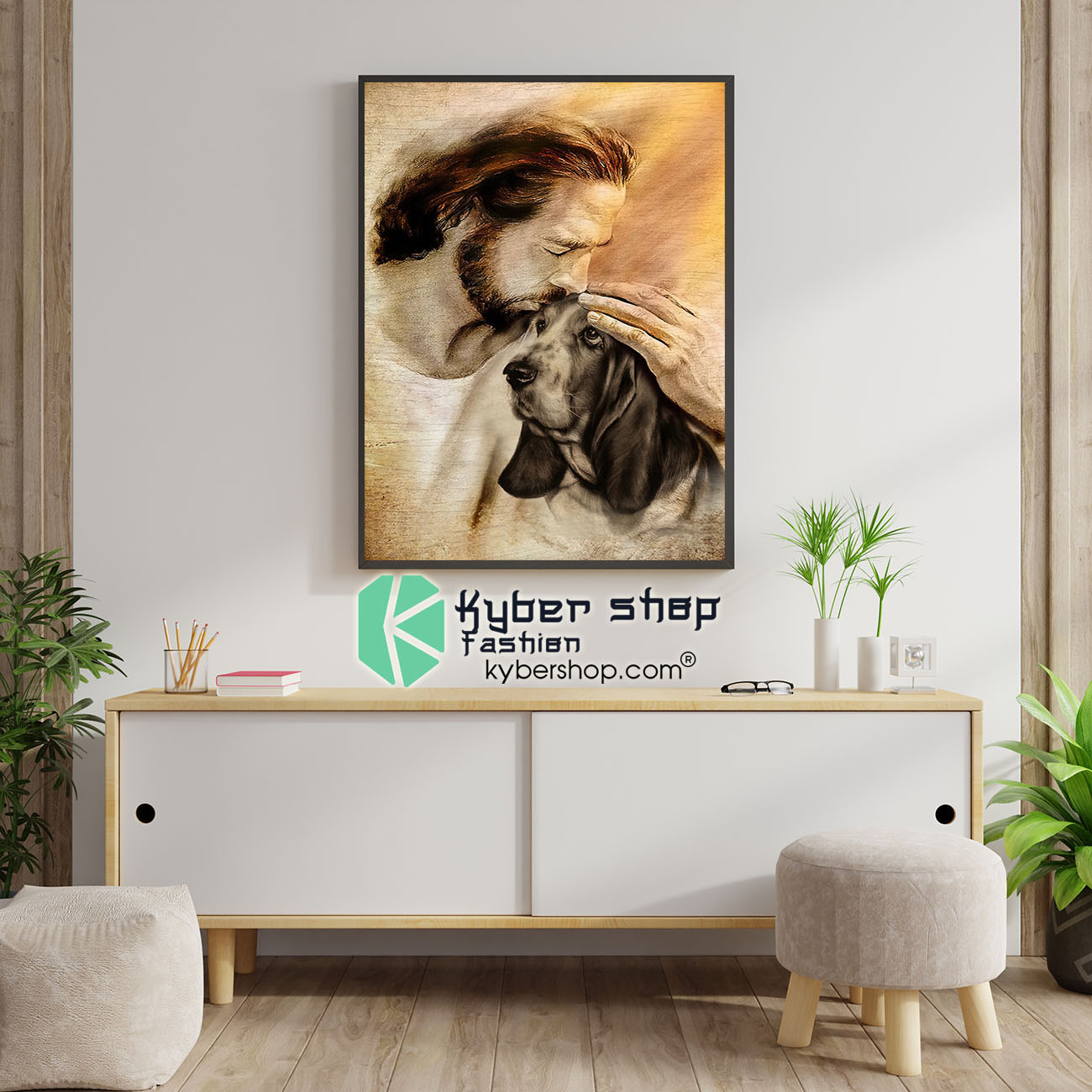 Jesus with lovely Basset hound for dog lover poster 4 Jesus with lovely Basset hound for dog lover poster 1