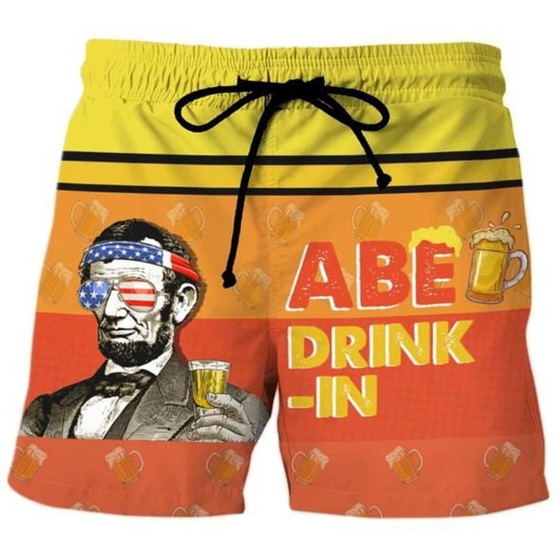 American flag Abe drink in short pants