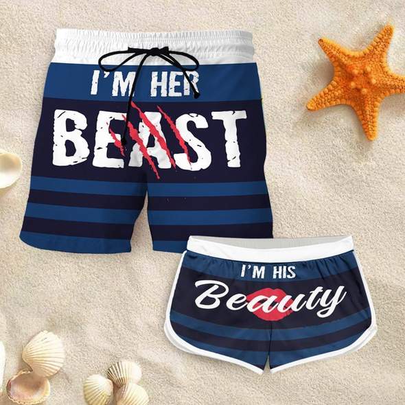 I'm her beast I'm beauty couple short pants 8 Im her beast Im beauty couple short pants