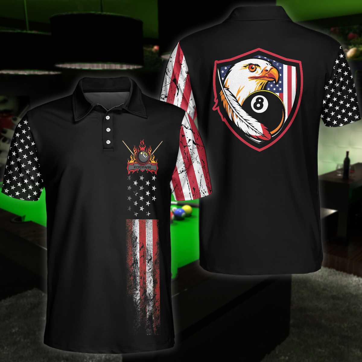Billiards Eagle American Flag Short Sleeve Polo Shirt - LIMITED EDITION 4 10 Billiards Eagle American Flag Short Sleeve Polo Shirt 3