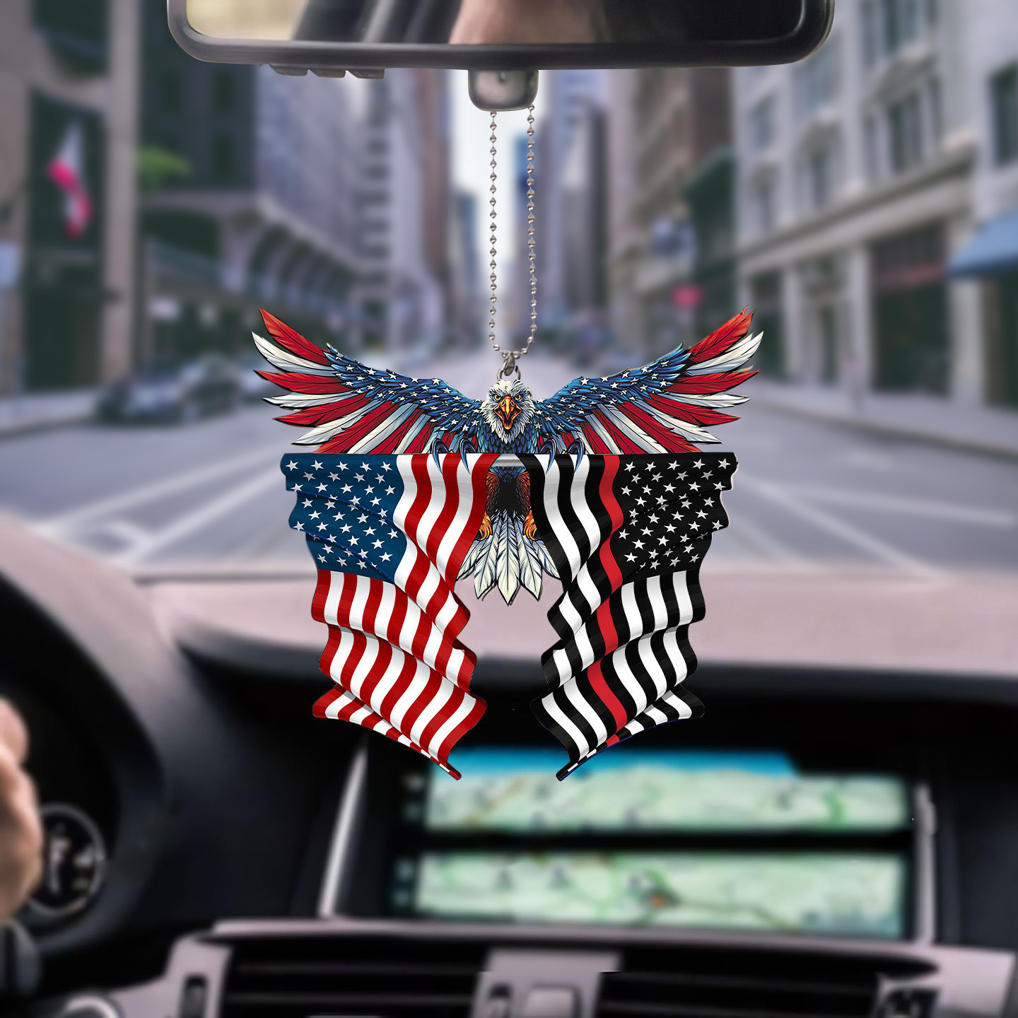 Red line thin firefighter United States American Eagle Flag car hanging ornament 1 Red line thin firefighter United States American Eagle Flag car hanging ornament