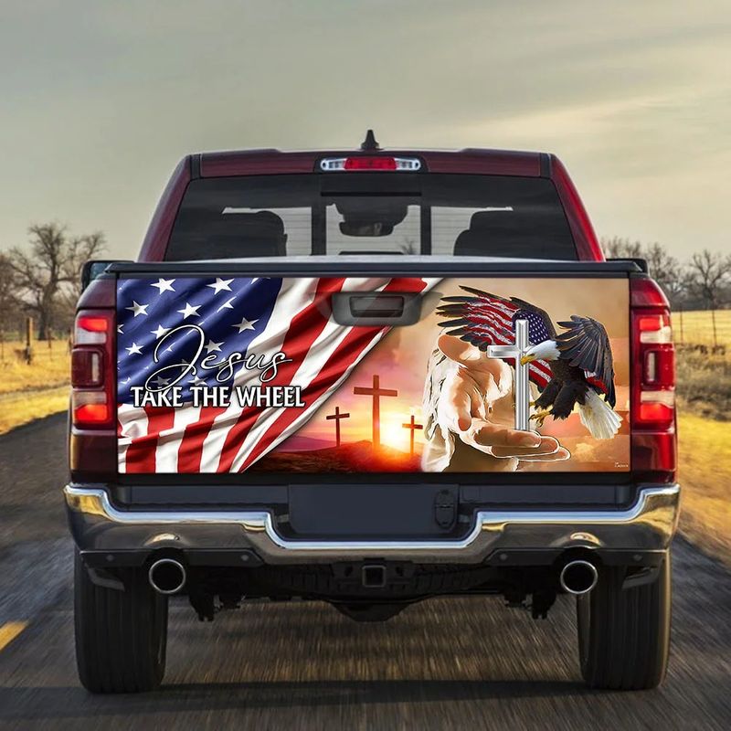 American Flag Jesus Take The Wheel Truck Tailgate Decal Sticker Wrap 4 American Flag Jesus Take The Wheel Truck Tailgate Decal Sticker Wrap