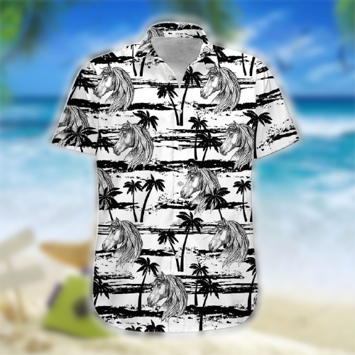 Horse Palm Black Hawaiian Shirt removebg preview