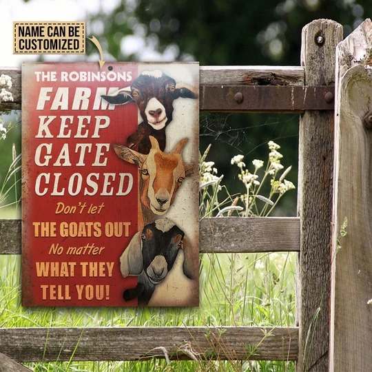 Goats Farm keep gate closed custom personalized name metal sign 1 Goats Farm keep gate closed custom personalized name metal sign