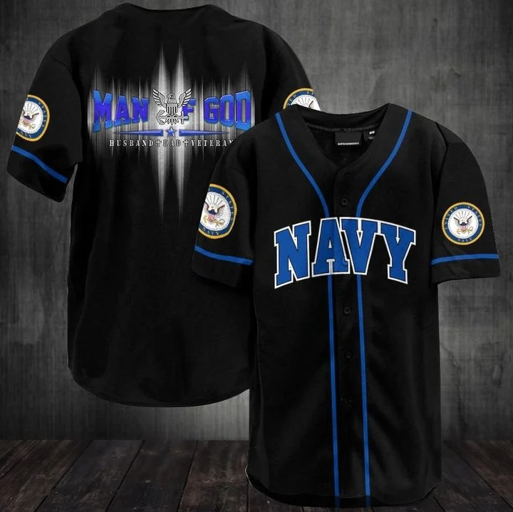 Man of God Husband Dad Veteran Navy baseball shirt 1