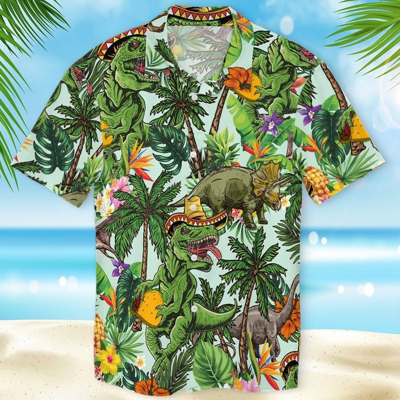 T rex tropical hawaiian shirt