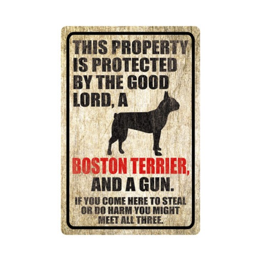 Boston Terrier dog warning sign
