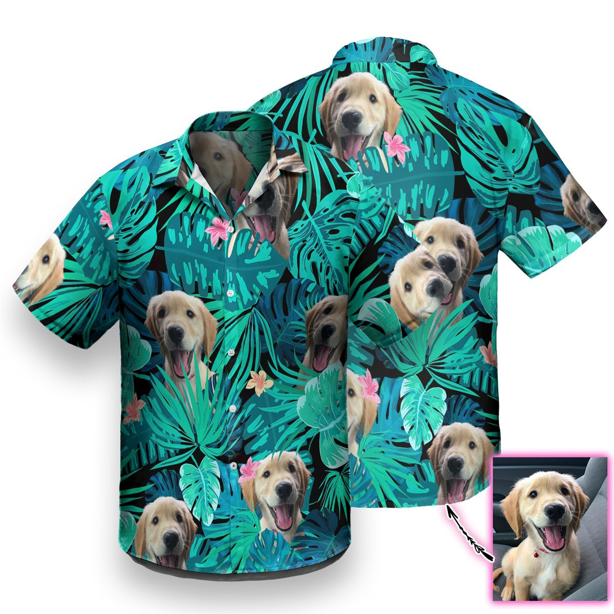Golden Retriever Custom Photo Hawaiian Shirt 3 Golden Retriever Hawaiian Shirt1