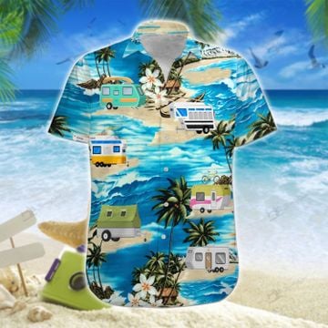Camping Caravan On The Beach Hawaiian Shirt And Short3