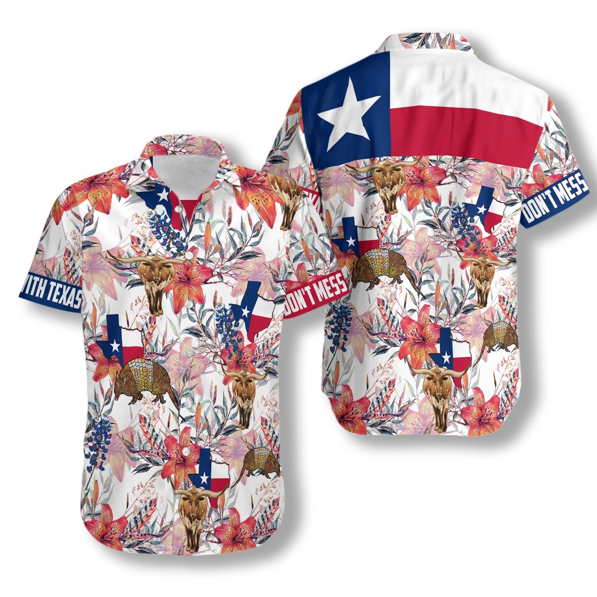 Texas Longhorn Bluebonnet and Armadillo Hawaiian Shirt 4 Texas Longhorn Bluebonnet and Armadillo Hawaiian Shirt2