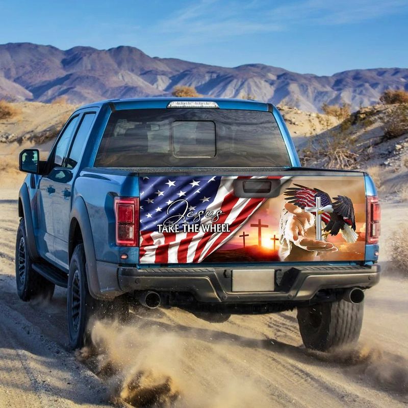 American Flag Jesus Take The Wheel Truck Tailgate Decal Sticker Wrap 1