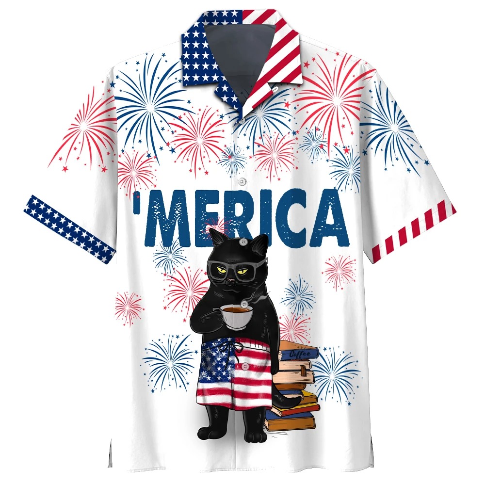 American Black Cat Drink Coffee Famille Hawaiian Shirt
