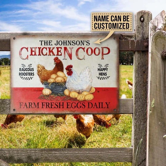 Chicken coop happy hens farm fresh eggs daily custom name metal sign