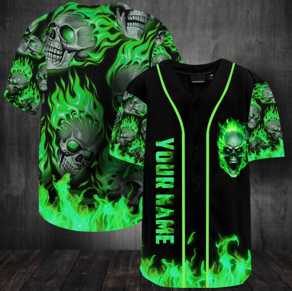 Flame skull baseball jersey shirt
