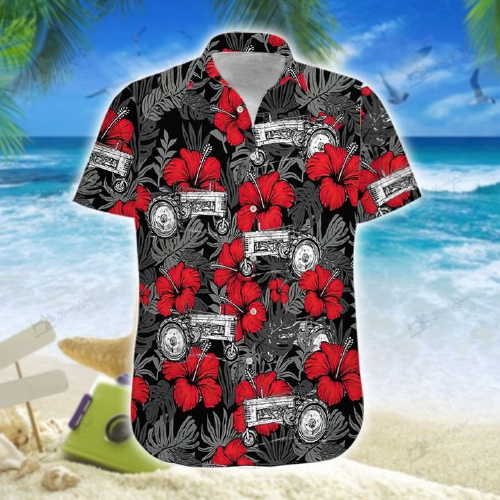 Tractor Red Hibiscus Hawaiian Shirt removebg preview