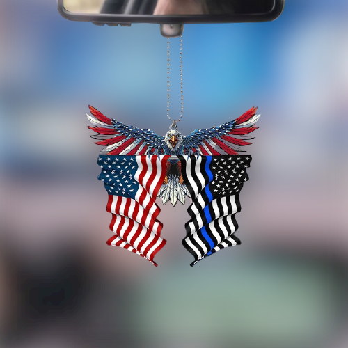 Thin blue line flag in honor of law enforcement United State American Eagle flag car hanging ornament - LIMITED EDITION 4 8