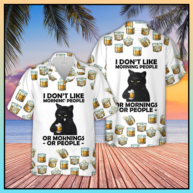 Bourbon Whiskey Cat I don't like morning people or morning or people Hawaiian Shirt - LIMITED EDITION 3 22 Bourbon Whiskey Hawaiian Shirt 3