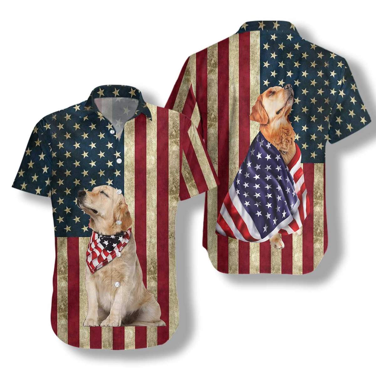 Golden Retriever American Flag Hawaiian Shirt - LIMITED EDITION 4 19.3