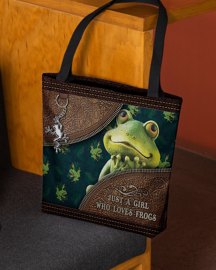 Just A Girl Who Loves Frogs All Over Tole bag 3 Just A Girl Who Loves Frogs All Over Tole bag2