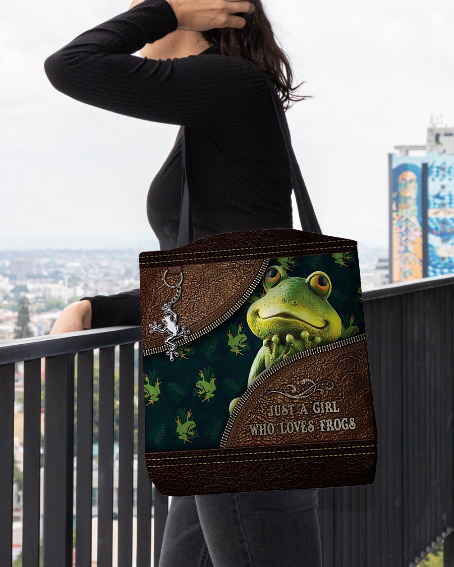 Just A Girl Who Loves Frogs All Over Tole bag 4 Just A Girl Who Loves Frogs All Over Tole bag3