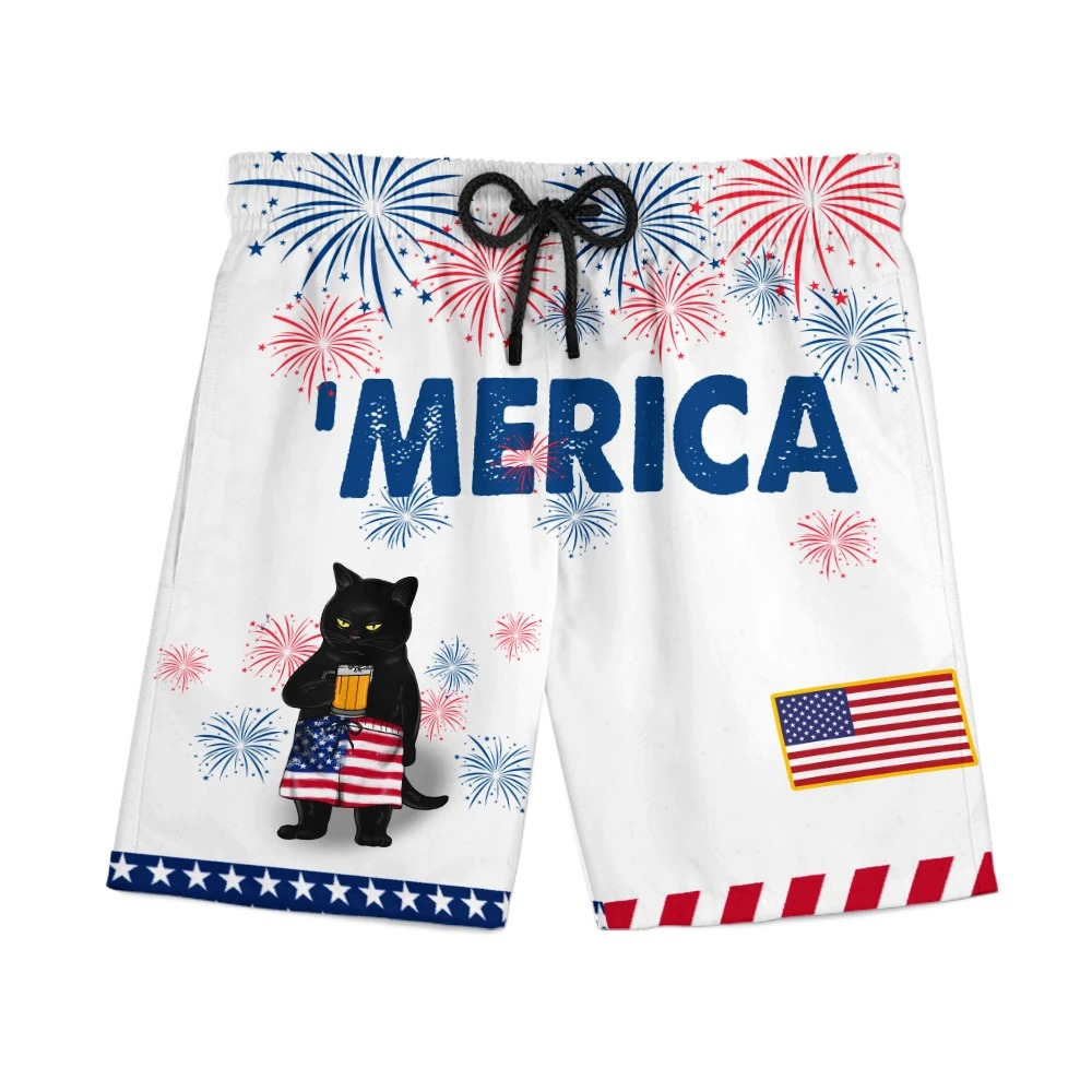 American Black Cat Drink Beer Hawaiian Shirt And Short 4 American Black Cat Drink Beer Hawaiian Short