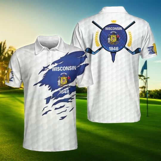 Wisconsin-Flag-Golfer-Unisex-Polo-Shirt