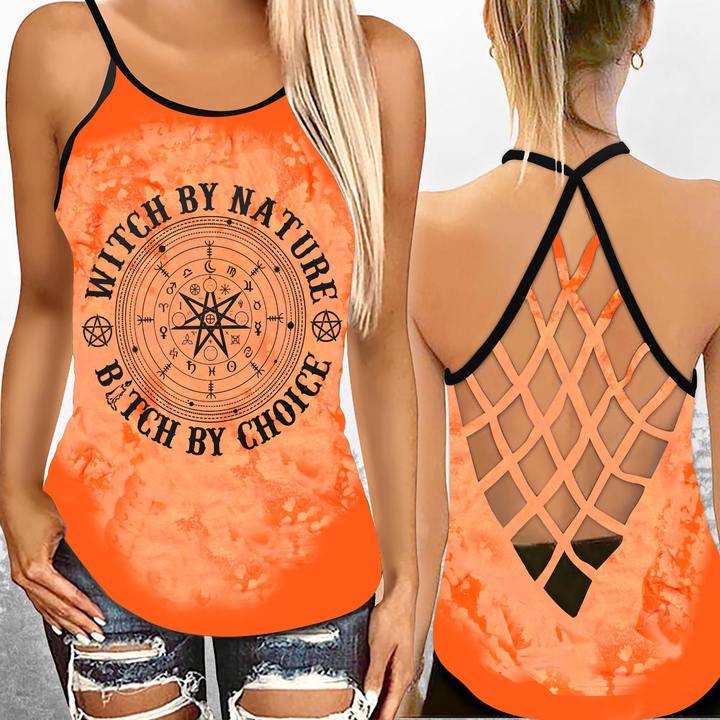 Witch By Nature Bitch By Choice Criss cross Tank Top