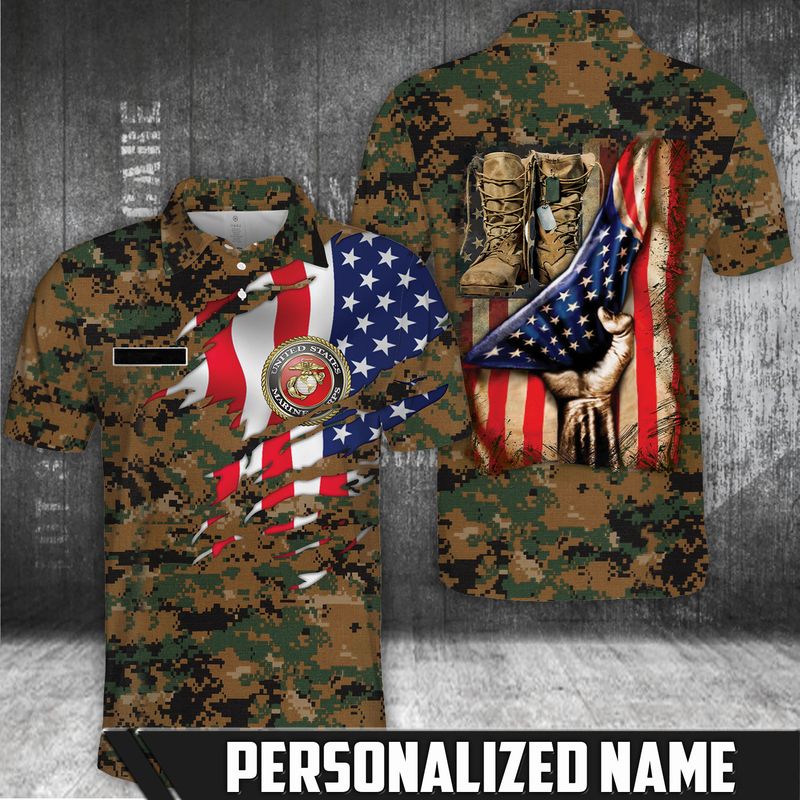 American flag Marine corps polo shirt