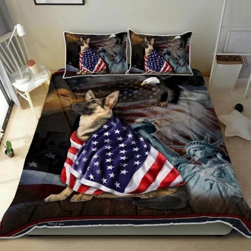 German Shepherd American flag Patriot Bedding Set 4 Alsace Dog German Shepherd American Patriot Quilt Bed Set Block Of Gear2