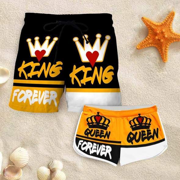 King forever Queen forever couple short pants