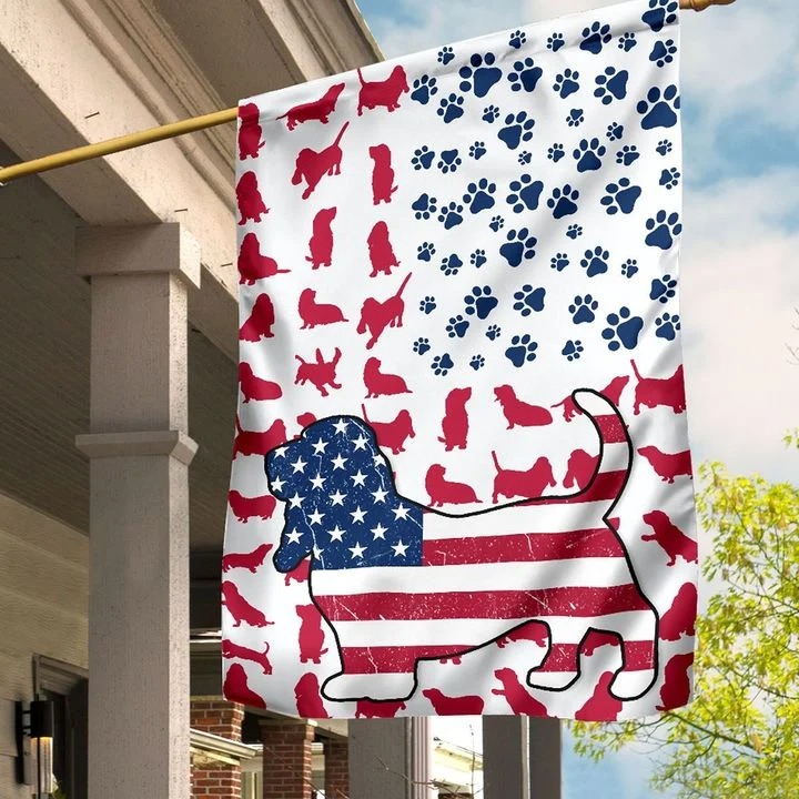 Basset hound Amercian house flag and garden flag 11 Basset hound Amercian house flag and garden flag