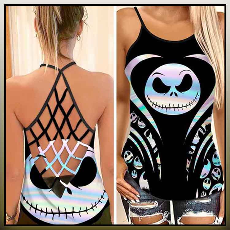 Jack Skellington criss cross tank top 4 Jack Skellington criss cross tank top 1