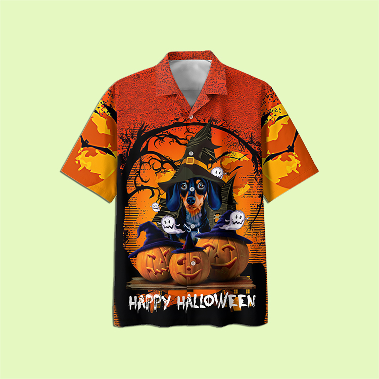 Dachshund And Pumpkin Happy Halloween Hawaiian Shirt 2
