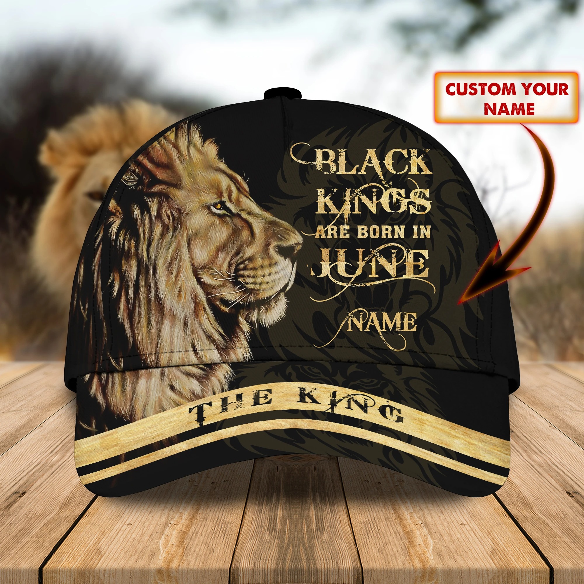 Lion Black Kings Are Born In June custom personalized name cap