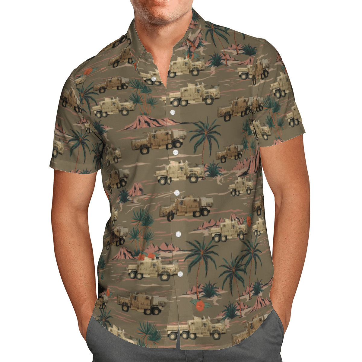 British Army Wolfhound Tactical Support Vehicle Hawaiian Shirt and short 3 2 British Army Wolfhound Tactical Support Vehicle Hawaiian Shirt and short 1